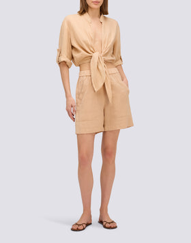 STRETCH-WAIST LINEN SHORTS