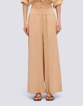 LONG PALAZZO TROUSERS IN GARMENT-DYED LINEN