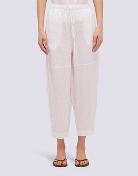 PANTALON LONG EN LIN AVEC CEINTURE ÉLASTIQUE RÉGLABLE
