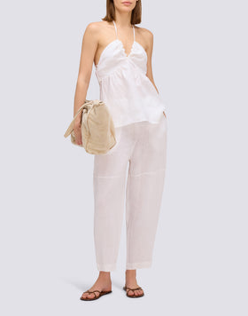 PANTALON LONG EN LIN AVEC CEINTURE ÉLASTIQUE RÉGLABLE