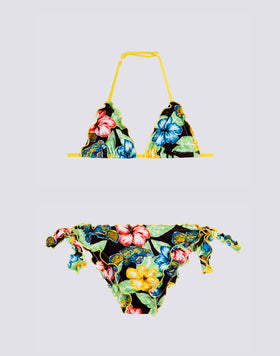 BIKINI FILLE IMPRIMÉ FLORAL NOIR ANIMAL FISH