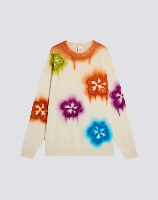 PULL COL ROND UNISEX AVEC INTARSIA FLEURI