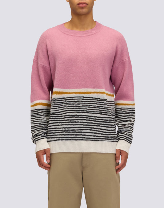 MEN'S CREW NECK JACQUARD SWEATER WITH ABSTRACT PATTERN