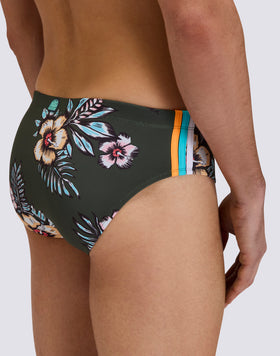 MEN'S SWIM BRIEFS WITH GRAPHIC FLOWER PRINT