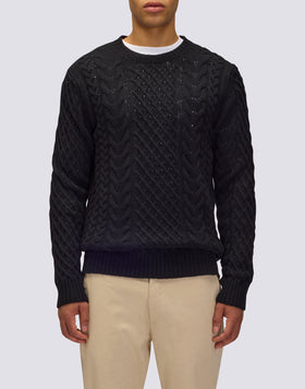PULL HOMME À COL RAS DU COU AVEC TORSADES EN LAINE MÉRINOS ET CACHEMIRE