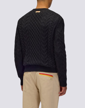 PULL HOMME À COL RAS DU COU AVEC TORSADES EN LAINE MÉRINOS ET CACHEMIRE