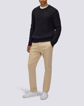 PULL HOMME À COL RAS DU COU AVEC TORSADES EN LAINE MÉRINOS ET CACHEMIRE