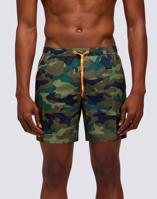 SHORT DE BAIN STRETCH MOYEN AVEC IMPRIMÉ CAMOU