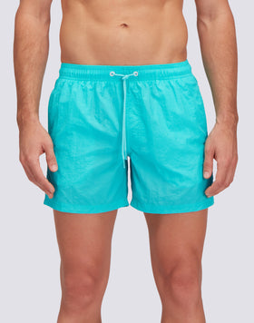 SHORT CRINKLED SWIM SHORTS WITH AN ELASTICATED WAISTBAND