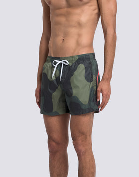 MEN'S SHORT SWIMSUIT WITH ELASTIC WAIST, CAMOU PRINT, RIP-STOP FABRIC