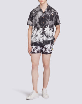 REPREVE® ELASTICATED WAIST SHORT SWIMSHORTS WITH BLACK PALM PRINT