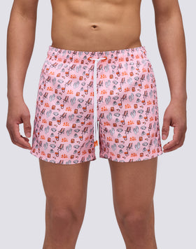 REPREVE® ELASTICATED WAIST SHORT SWIMSHORTS WITH BEACH SET PRINT