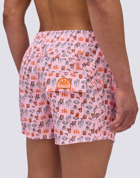 REPREVE® ELASTICATED WAIST SHORT SWIMSHORTS WITH BEACH SET PRINT