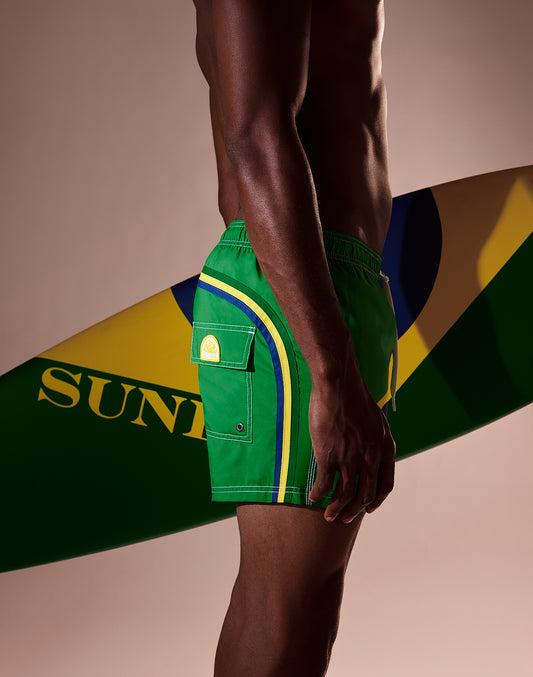 MAILLOT DE BAIN TAILLE COURTE ÉLASTIQUÉE POLYESTER RECYCLÉ REPREVE® DRAPEAU BRÉSILIEN