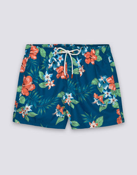 BAÑADOR CORTO DE CINTURA ELÁSTICA DE POLIÉSTER RECICLADO REPREVE® CON ESTAMPADO ISLAND BLISS