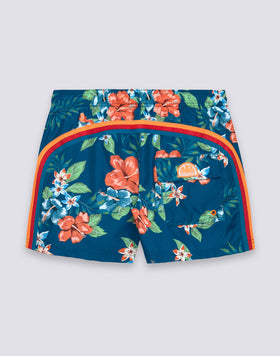 BAÑADOR CORTO DE CINTURA ELÁSTICA DE POLIÉSTER RECICLADO REPREVE® CON ESTAMPADO ISLAND BLISS