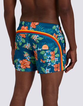 BAÑADOR CORTO DE CINTURA ELÁSTICA DE POLIÉSTER RECICLADO REPREVE® CON ESTAMPADO ISLAND BLISS