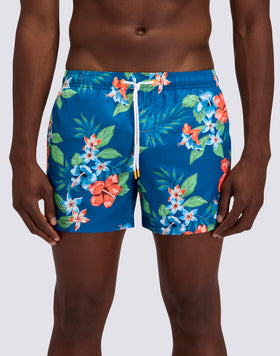 BAÑADOR CORTO DE CINTURA ELÁSTICA DE POLIÉSTER RECICLADO REPREVE® CON ESTAMPADO ISLAND BLISS