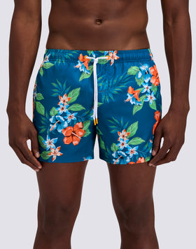 BAÑADOR CORTO DE CINTURA ELÁSTICA DE POLIÉSTER RECICLADO REPREVE® CON ESTAMPADO ISLAND BLISS
