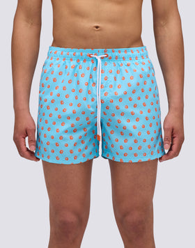 REPREVE® ELASTICATED WAIST SHORT SWIMSHORTS WITH PALM POIS MINI PRINT