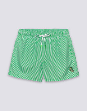 MAILLOT DE BAIN COURT À TAILLE ÉLASTIQUE EN POLYESTER RECYCLÉ REPREVE® AVEC IMPRIMÉ À RAYURES JUICY ET BRODERIE FRUITS