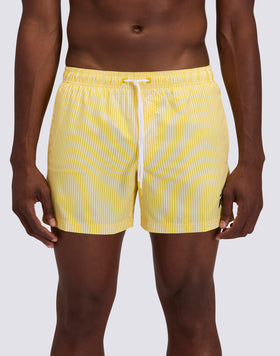 BAÑADOR CORTO DE CINTURA ELÁSTICA DE POLIÉSTER RECICLADO REPREVE® CON ESTAMPADO DE RAYAS JUICY Y BORDADO DE FRUTAS