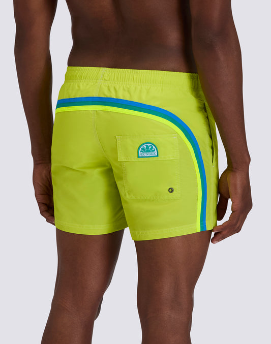 MAILLOT DE BAIN COURT EN TAFFETAS POUR HOMME, À TAILLE ÉLASTIQUE ET À L'EMBALLAGE ÉLASTIQUE