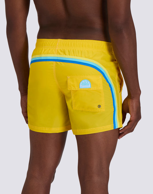 MAILLOT DE BAIN COURT EN TAFFETAS POUR HOMME, À TAILLE ÉLASTIQUE ET À L'EMBALLAGE ÉLASTIQUE