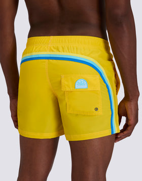 MAILLOT DE BAIN COURT EN TAFFETAS POUR HOMME, À TAILLE ÉLASTIQUE ET À L'EMBALLAGE ÉLASTIQUE