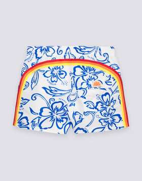 MAILLOT DE BAIN COURT POUR HOMME AVEC TAILLE ÉLASTIQUE ET IMPRIMÉ HIBISCUS D'ARCHIVES SK23