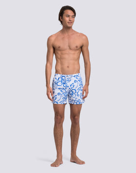 MAILLOT DE BAIN COURT POUR HOMME AVEC TAILLE ÉLASTIQUE ET IMPRIMÉ HIBISCUS D'ARCHIVES SK23