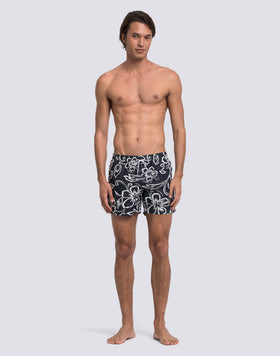 MAILLOT DE BAIN COURT POUR HOMME AVEC TAILLE ÉLASTIQUE ET IMPRIMÉ HIBISCUS D'ARCHIVES SK23