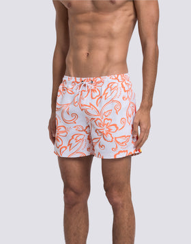MAILLOT DE BAIN COURT POUR HOMME AVEC TAILLE ÉLASTIQUE ET IMPRIMÉ HIBISCUS D'ARCHIVES SK23
