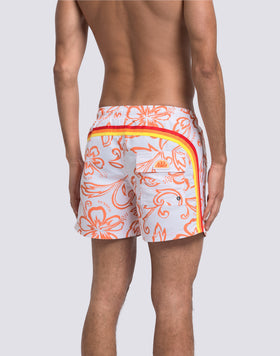 MAILLOT DE BAIN COURT POUR HOMME AVEC TAILLE ÉLASTIQUE ET IMPRIMÉ HIBISCUS D'ARCHIVES SK23