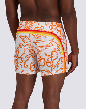 MAILLOT DE BAIN COURT POUR HOMME AVEC TAILLE ÉLASTIQUE ET IMPRIMÉ HIBISCUS D'ARCHIVES SK23