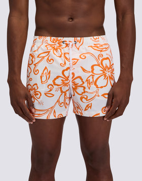 MAILLOT DE BAIN COURT POUR HOMME AVEC TAILLE ÉLASTIQUE ET IMPRIMÉ HIBISCUS D'ARCHIVES SK23
