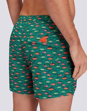 TRAJE DE BAÑO CORTO CON CINTURA ELÁSTICA Y ESTAMPADO FISHBALL DE POLIÉSTER RECICLADO