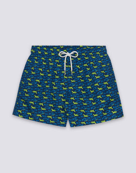 MEN'S SHORT SWIMSUIT WITH ELASTIC WAIST AND FISHAZ PRINT IN RECYCLED POLY