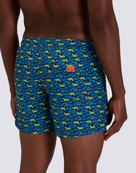 MEN'S SHORT SWIMSUIT WITH ELASTIC WAIST AND FISHAZ PRINT IN RECYCLED POLY