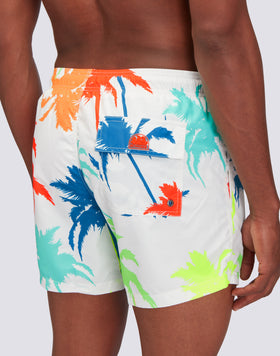 RECYCLED POLY SHORT SWIMSHORTS WITH ELASTIC WAIST MULTIPALM PRINT