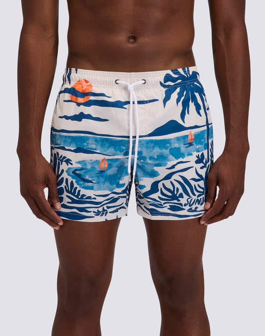 MAILLOT DE BAIN SHORT HOMME AVEC TAILLE ÉLASTIQUÉE ET IMPRIMÉ NOTALGIC SEA EN POLYESTER RECYCLÉ