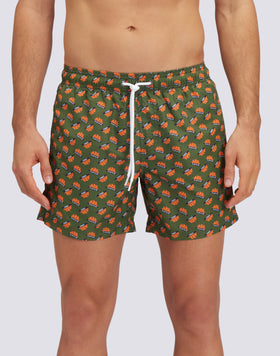 SHORT DE BAIN COURT À TAILLE ÉLASTIQUE AVEC IMPRIMÉ ORANGE LOGO EN POLY RECYCLÉ