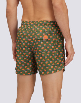 SHORT DE BAIN COURT À TAILLE ÉLASTIQUE AVEC IMPRIMÉ ORANGE LOGO EN POLY RECYCLÉ