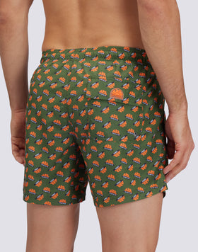 SHORT DE BAIN COURT À TAILLE ÉLASTIQUE AVEC IMPRIMÉ ORANGE LOGO EN POLY RECYCLÉ