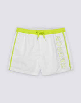 MAILLOT DE BAIN COURT À TAILLE ÉLASTIQUE ICONIC EN TAFFETAN AVEC PIPING CONTRASTÉ