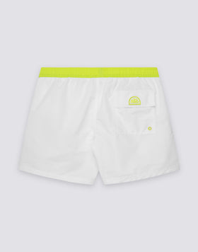 MAILLOT DE BAIN COURT À TAILLE ÉLASTIQUE ICONIC EN TAFFETAN AVEC PIPING CONTRASTÉ