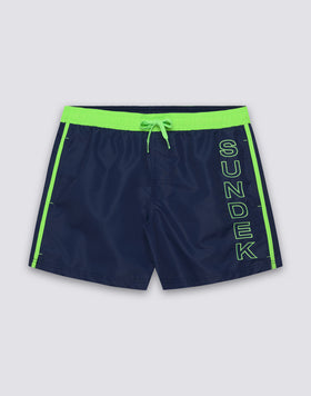 MAILLOT DE BAIN COURT À TAILLE ÉLASTIQUE ICONIC EN TAFFETAN AVEC PIPING CONTRASTÉ