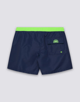 MAILLOT DE BAIN COURT À TAILLE ÉLASTIQUE ICONIC EN TAFFETAN AVEC PIPING CONTRASTÉ
