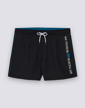 MAILLOT DE BAIN COURT À TAILLE ÉLASTIQUE AVEC PIPING CONTRASTÉ EN POLYESTER RECYCLÉ REPREVE®