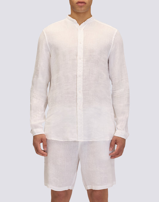 GARMENT DYED LINEN SHIRT WITH MANDARIN COLLAR